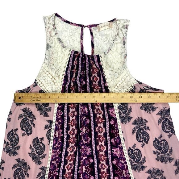 Altar’d State Swing Patchwork Lace Mini Dress S Purple Ivory Paisley Boho Beachy - Picture 8 of 13